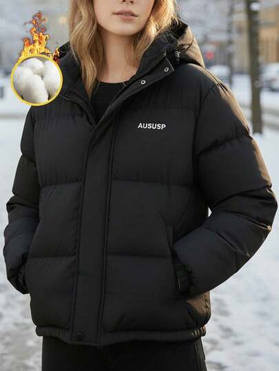 Women's Winter Hooded Puffer Jacket Zipper Thick Padded Coat Casual Streetwear Outerwear