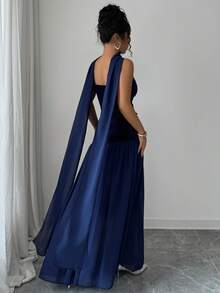 Długa letnia sukienka damska LilyHouse, elegancka, romantyczna sukienka z wdziękiem, idealna na formalne kolacje, przyjęcia świąteczne, codzienne randki i inne okazje. Wzór z satynowej wstążki, dopasowana sukienka bez ramiączek z kontrastowej siateczki, elegancka sukienka na imprezę. - Granatowy - Zobacz 3