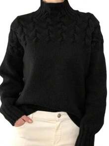 Plain    Casual    Rib-Knit  Cable-Knit    Home  Daily - 黑色 - 查看 3