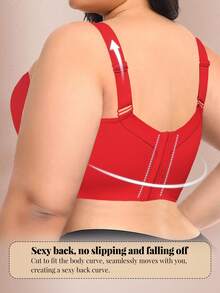 mimilemon Plus Size Seamless Black Smooth Minimalist Padded Bra For Women - Red - View 5