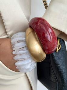 1 Stück/3 Stück Set Boho Geometrischer Bogen Asymmetrische Glatte Harz Manschette Armband, Luxuriöser Lässig Party Frauen Paare Hochzeit Urlaub Vielseitiges Metall Schmuck Armband Geschenk (Material und Farbe des Armbands entsprechen dem tatsächlichen Produkt)