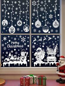 Pegatinas estáticas para ventanas con copos de nieve, muñecos de nieve, Papá Noel, camiones y renos, de doble cara, extraíbles, para decoración navideña de hogar, oficina y fiestas. - Blanco - Ver 3