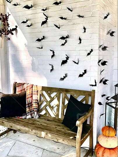 12 Piezas Decoración de Murciélagos de Halloween, Pegatinas de Murciélagos Plásticos Falsos Negros para Decoración de Habitación de Halloween, Murciélagos 3D Realistas Impermeables de 4 Tamaños Diferentes para Decoración de Fiesta de Halloween en el Hogar, Ventana, Otoño, Fiesta, Decoración de Pared