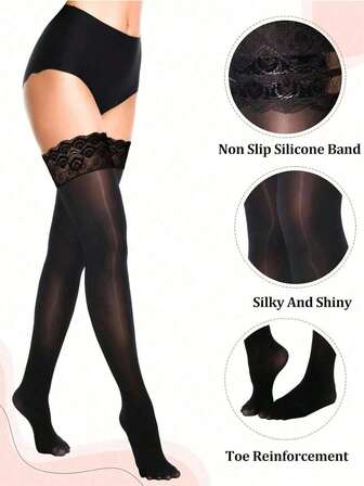 Lace Silicone Non-Slip Over Knee Socks 10D Oil Stockings Lace Stockings Sexy Transparent Sexy Suspenders High Socks