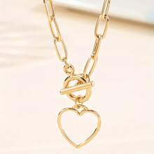 Open Heart Pendant Toggle Chain Necklace For Women - Chunky Link Chain Statement Jewelry |   Stylish For Daily & Party, Romantic & Edgy Vibe - 金黃色 - 查看 4