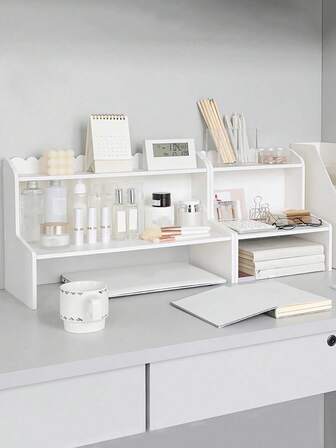 1 件白色木质桌面垂直可拆卸组装搁板，卧室/客厅/办公室/宿舍书桌收纳架，用于书籍、文具、电脑、小雕像和其他物品