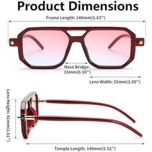 FEISEDY Vintage Square 70s Flat Aviator  Women Men Classic Retro Stylish Frame   B2622(025 Dark Red Frame & Pink Blue Lens 52 Millimeters) - Loại 12 - Xem 7