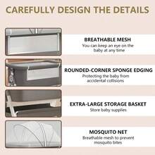 CHIQUERID 4-In-1 Baby Bassinet, Adjustable Bedside Bassinet With Comfy Mattress, Wheels, 6 Height Levels, Easy Folding Portable Crib For Newborns - Xám - Xem 7