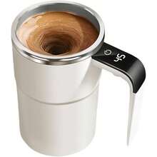 Self Stirring Mug - LED Temperature Display Rechargeable Magnetic Heat Preservation Stainless Steel Coffee Milk Cup 380 Ml/13oz,Beverage Drink - 白色 - 查看 8