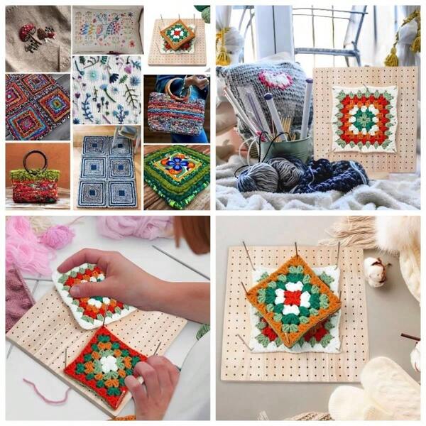 Rubber Wooden Crochet Blocking Board, Crochet Accessories With 20pcs Steel Pins 5pcs Big Hole Needle Knitting Crochet And Granny Squares, Blocking Board Crochet Knitting And Crochet Projects