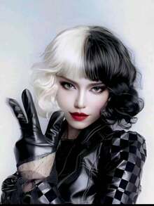 One Halloween Carnival Party Performance Fashion Curly Hair Wig In Black And White Color. Suitable For Various Holiday Party Costume Roles. - Black and White - View 8