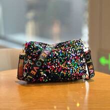 Fashionable Glitter Sequin Rectangle Crossbody Bag For Women, Unique Zipper Closure Chain Strap Clutch Purse - Multicolor - View 4