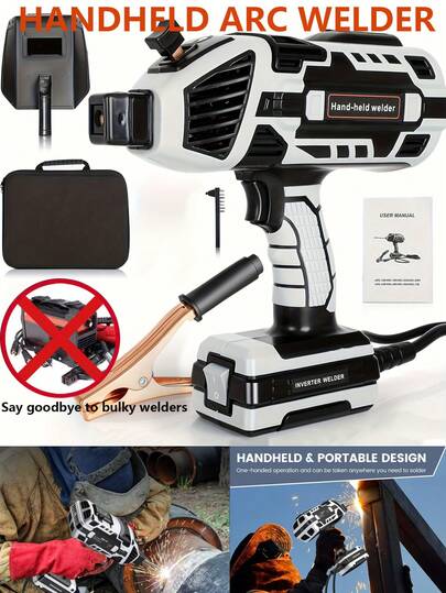 110V IGBT Inverter Portable Welding Machine, Handheld Welding Machine With 6-Level Adjustable Current, Portable ARC Welding Gun Suitable For 3/32"-1/8" Electrodes, Welding Machine Kit (Gray)