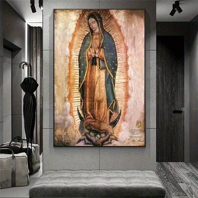Impresión artística en lienzo de estatua de Buda vintage - Decoración de pared religiosa colorida para sala de estar y dormitorio, sin marco