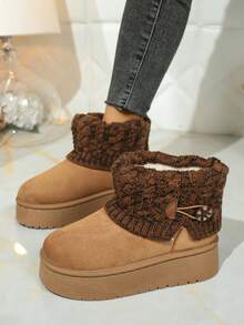 2025 Winter Women's Thick Sole Snow Boots, New Warm Short Boots, Slip-On Warm Casual Boots - Brown - View 4