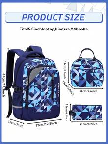 1 pezzo Set di zaino alla moda con stampa argyle, design a scomparti multipli di grande capacità, chiusura con doppia cerniera, tasche laterali per bottiglia d'acqua e ombrello, adatto per uso quotidiano e viaggi, zaino in poliestere resistente all'acqua, regalo per il ritorno a scuola e il Natale