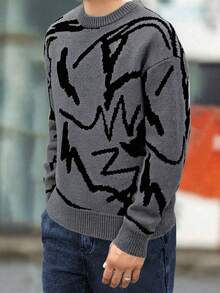 1件青少年男童休闲户外运动宽松街头风纹理加厚保暖针织衫，春/秋/冬