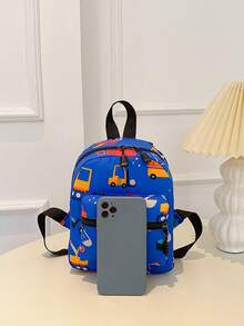 1个返校季汽车图案背包，卡通学生书包，轻便日用背包，可调节肩带，休闲旅行背包，适合女孩/青少年/学生/毕业生，是日常使用、外出、旅行、上学和返校的理想之选 - 藍色 - 查看 3