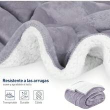 Manta Doble para Cama o Sofá, Manta Ultra Suave y Transpirable, Material de Alta Calidad, Adecuada para Climas Fríos, Manta Cálida de Shearling, Ligera, 180 * 200 cm (Color Perla, Doble) - gris - Ver 7