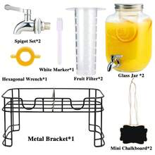 2 Packs 1 Gallon Glass With Stand And 304 Stainless Steel Faucet Party Drink Dispenser - Transparent - View 3