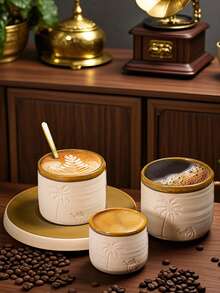 1 pieza Taza de café de terracota rústica de 120 ml/250 ml/310 ml, taza de cerámica tallada a mano de forma creativa con árbol del desierto y camello, taza de té japonesa para latte, té, capuchino, cacao, útiles escolares