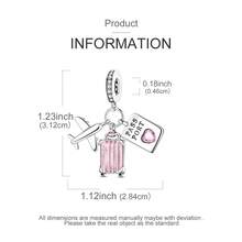 1件银色经典粉色珐琅锆石地球仪旅行心形行李飞机护照吊坠饰品，适用于蛇骨链手链项链串珠、DIY珠宝制作，是送给女性和女孩的绝佳礼物。 - 銀色 - 查看 3