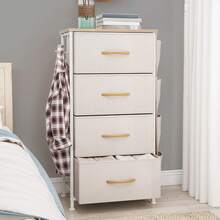 BALCONERA Fabric Chest Of Drawers (Black) With Metal Frame: 4-Drawer Cabinet With Handles + Storage Cabinet (Hooks) & Side Pockets – Ideal For Bedroom, Living Room, Hallway, Office - 米色 - 查看 2