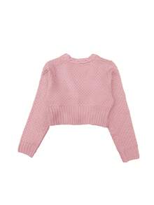 Áo khoác cardigan dài tay dáng lửng màu vàng kem trơn, kiểu dáng thanh lịch Pháp, cài cúc hình quả lê, chất liệu dệt kim họa tiết cáp, dành cho nữ của thương hiệu For Love & Bella, thích hợp cho các buổi đi chơi, đi học, Giáng sinh, Ngày Valentine, Năm mới, Thu/Đông. - Hồng - Xem 5