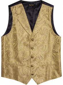 2025 Best Mens Victorian Vest Tie Set Silk Paisley Suit Vests Formal Waistcoat Gothic Steampunk Vest With Notched Lapels - 粉色 - 查看 10
