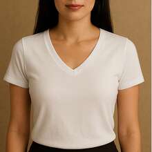 Kit Of 4 Basic V-Neck Short Sleeve Ribbed Blouses - White, Beige, Brown, Wine - View 2