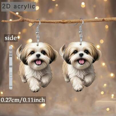 قرطان معلقان من الأكريليك المسطح 2D بشكل كلب ناعم ساحر، مجوهرات أنيقة للنساء كهدية لصديقاتهن في عيد الحب أو رأس السنة الجديدة