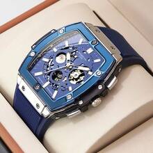 CASIRUI 1pc Automatic Square Watch For Men With Hollow Dial And Back, Fashionable And Handsome, Complete With A Delicate Gift Box