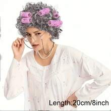 8-Inch Grandma Curly Hair Wig With Curling Iron Set Dress Up Wig, Synthetic Role-Playing Headdress, Retro Style, Elegant Headdress, Curling Iron Compatible, Wavy Hair Piece, Hair Volume Enhancer, Theater Performer, Retro Lovers Suitable For Role-Playing, Halloween Theme Party-Anime Hairstyle, Halloween Costume, Bright Shape, Durable Material, A Must For Role-Playing Lovers - Multicolor - View 4