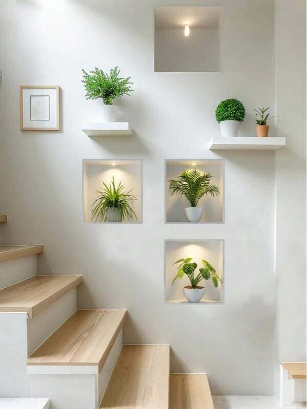 1-3 peças Novas Simulações de Plantas Verdes em Vasos, Pintura Opaca e Sem Moldura, Adesivos Decorativos de Parede, Adesivos de Decalque Impermeáveis, Adesivos de PVC, Fáceis de Colar e Remover, Para Decoração de Casa, Decoração de Banheiro, Coisas de Quarto, Decoração de Sala de Estar, Decoração de Vestiário, Escritório, Decoração de Vestiário, Decoração de Sala de Estudo e Decoração de Outras Áreas