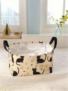 1 Stück Cartoon Katze Muster offene Aufbewahrungsbox, multifunktionaler Aufbewahrungskorb mit Griff, Geschenk für Feiertage, Muttertag/Vatertag, Aufbewahrung für Babybedarf, Windeln, Alltagsorganizer für Wohnzimmer, Badezimmer, Küche, faltbar, leicht, geeignet für Zuhause, Kinder, Kinderzimmer