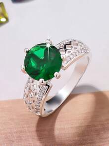 1pc Elegant Multi-Color Square Band Design Round CZ Stone Ring, Versatile Men Women Engagement Wedding Ring, Valentine's Day Gift,Mom,Mother,Mother's Day,Gift