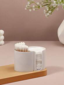 1/Pc Round Pad QTips Holder, Bathroom Cup Dental Floss Dispenser, Round Pad QTips Paper Cup Dental Floss Storage Box, Bathroom Accessories Storage Box, Dressing Table Cosmetics Storage Box