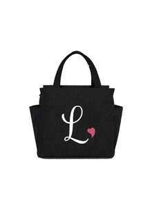 Insulating Lunch Bag, Letter Print Women Cooler Handbags Student Thermal Lunch Bags, For Work Canvas Food Tote Bag, High-Capacity Thermal Bag, For Women Insulated Refrigerated Lunch Box Bag, Picnic Bag, Fridge Bag Name Initials Letter Pattern Cooler Lunch Box ,Ice Pack Food Storage Bag For Traveling Portable Waterproof Bag Insulated Lunch Bag Lunchbox