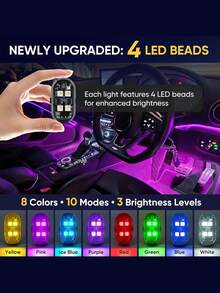4 LED Bulb Upgraded 6 Wireless LED Flashing Lights With Remote Control, 8 Colors, Type-C Rechargeable LED Light, Anti-Collision Warning Light, Suitable For Car, Motorcycle, Bicycle, Drone, Etc.