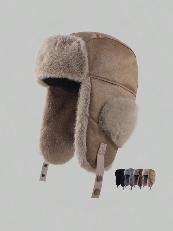 1pc Men's Winter Suede Fleece Warm Outdoor Cycling Ear Protection Windproof Trapper Hat, Thick Lining