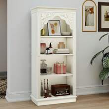 BALCONERA Weißes Stehendes Bücherregal (140 cm) mit 4 Etagen & Schnitzdesign – Ideal für Wohnzimmer, Schlafzimmer, Studierzimmer & Büro