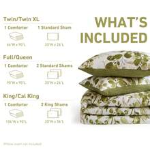 Twin/Twin-XL, Full/Queen And King/Cal King Comforter Sets, Reversible Seersucker Floral Bedding Sets, 2 Piece And 3 Piece Lightweight Botanical Flowers Comforter Bed Set With Pillow Shams - Màu xanh Ô liu - Xem 4
