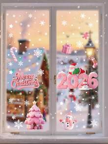 1 Set Of 4pcs New Year 2026 Christmas Stickers, Window Stickers, Glass Stickers For Home, Mall, Shop Window Holiday Decoration Wall Stickers Room Decor Wall Sticker Wall Decor Home Decor Christmas Decorations Christmas Decorations Home