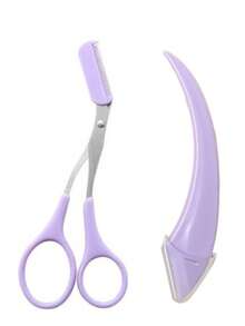 2件套修眉器套装，不锈钢弯头修眉刀，带梳子，适合任何肤质的美容工具，男女通用，价格实惠，可作为圣诞礼物、化妆品、化妆工具等。