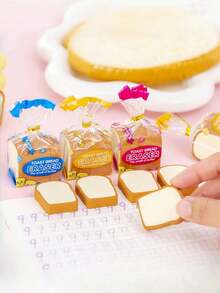 Cute Toast Bread Eraser, Creative Realistic Toast Bread Eraser, Student & Kids' Stationery, Prize, Gift (Random Outer Packaging Color) Back To School