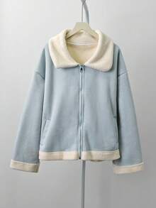 韩版仿毛领绒面革羊毛夹克女款拉链开合加厚保暖内衬外套秋冬