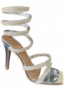 Women's Spiral Sandal With Rhinestones, Thin Heel And Shine - Silver - View 11