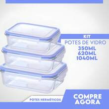 Kit 3 Potes De Vidro Hermético 330Ml 570Ml 840Ml Refratário - Azul Marinho - Visão 7