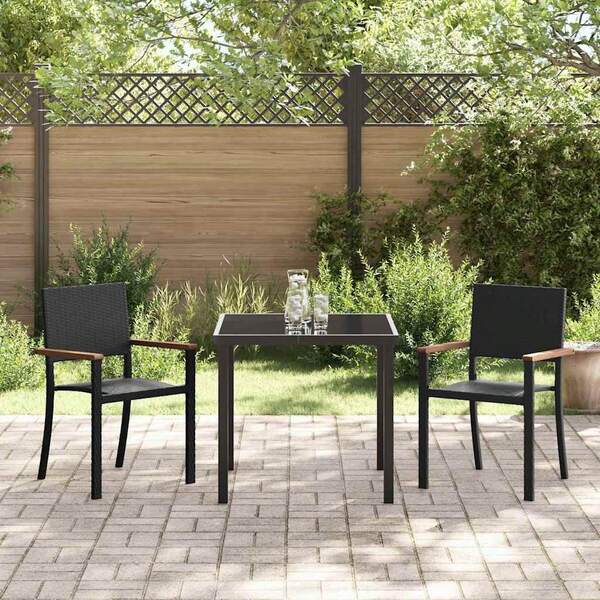 vidaXL Garden Dining Set 3 Pcs Black Poly Rattan
