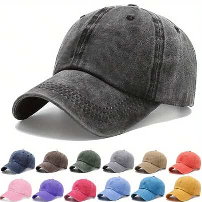 1 pezzo Cappellino da baseball unisex stile vintage lavato, tinta unita, con protezione solare